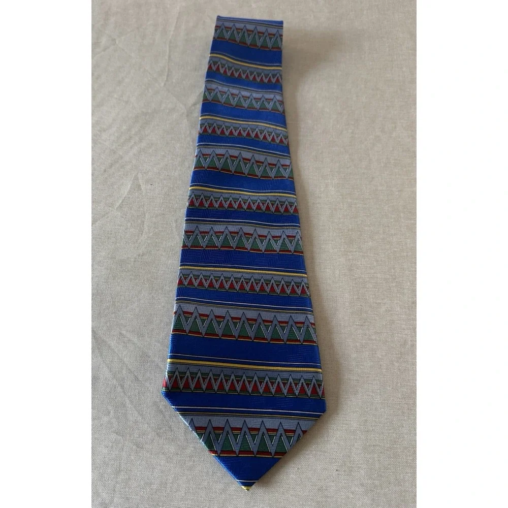 Aldo Baldini‎ Geometric Aztec Pattern Tie Blue Multicolor 4